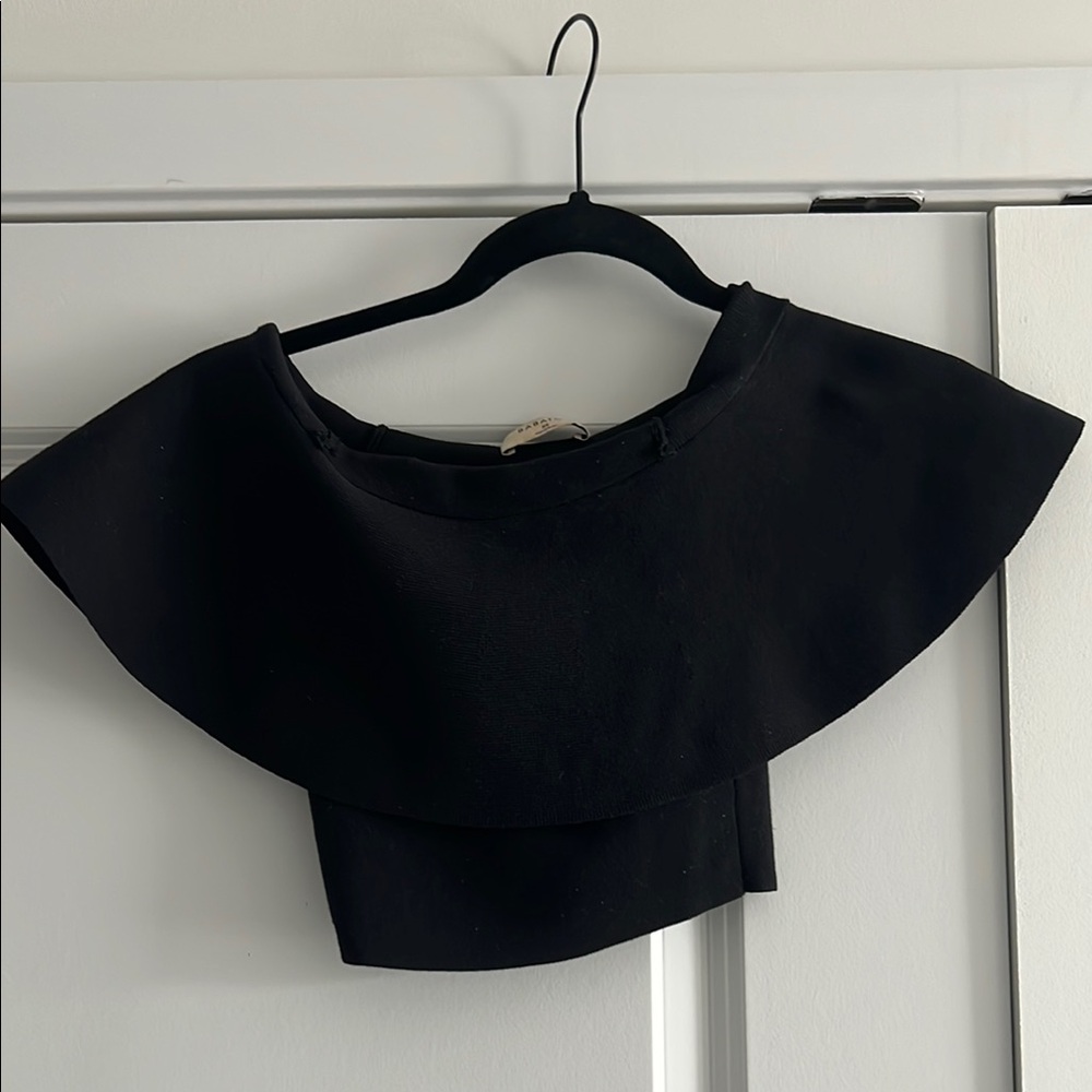 Babaton Black Ruffled Capelet Crop Top